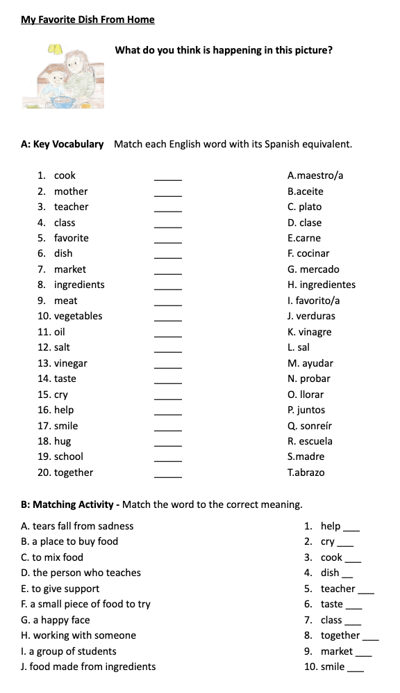 My Favorite Dish From Home worksheet