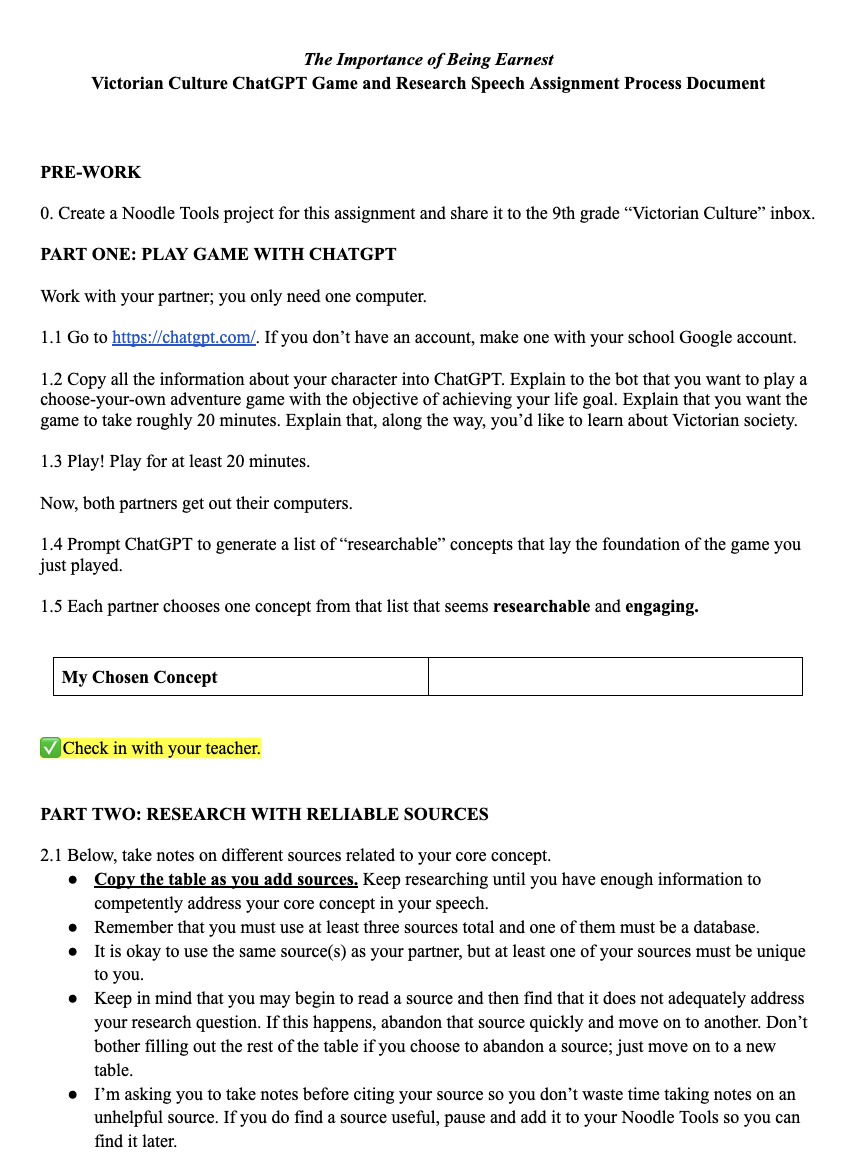 ChatGPT game process document