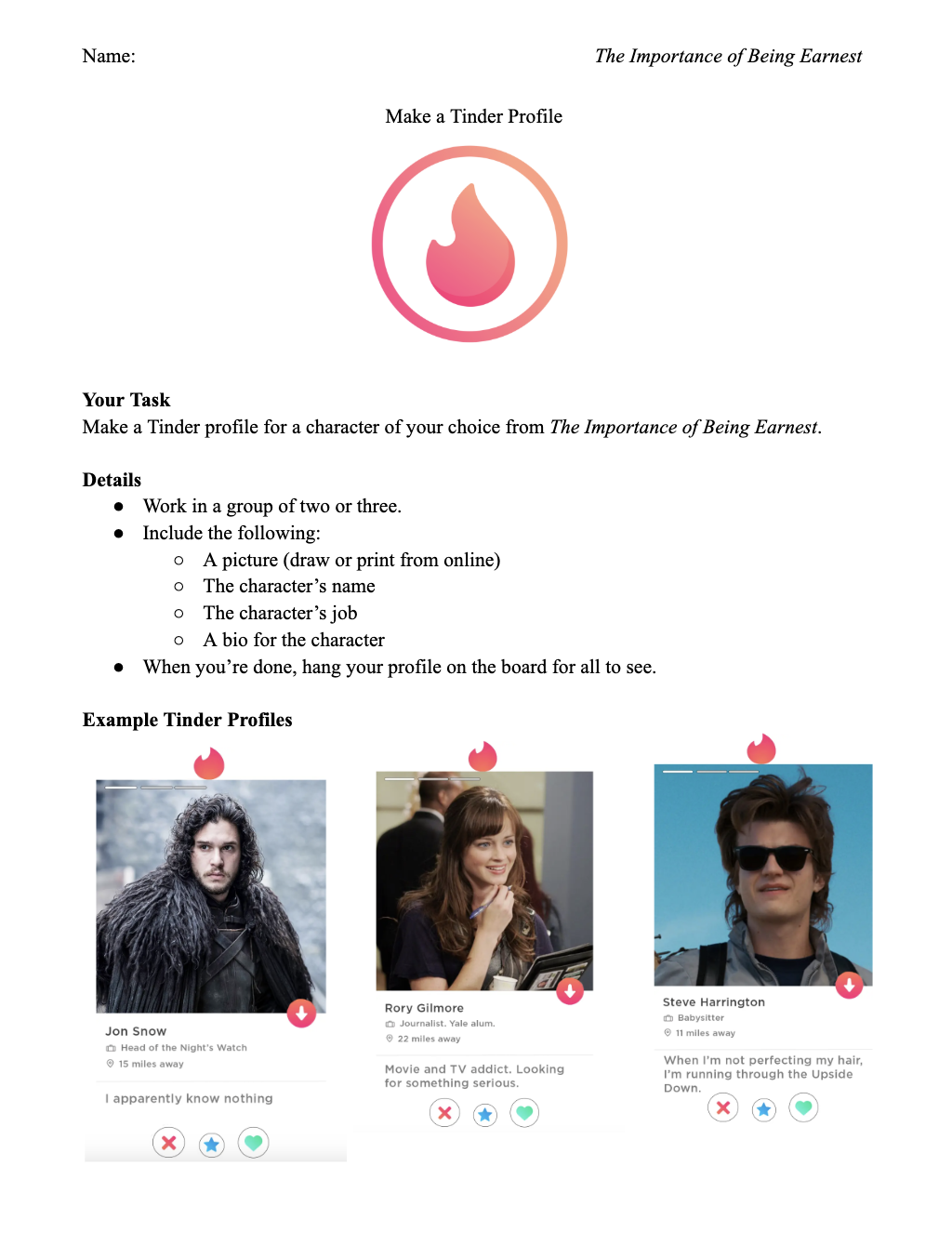 Tinder profiles for characters